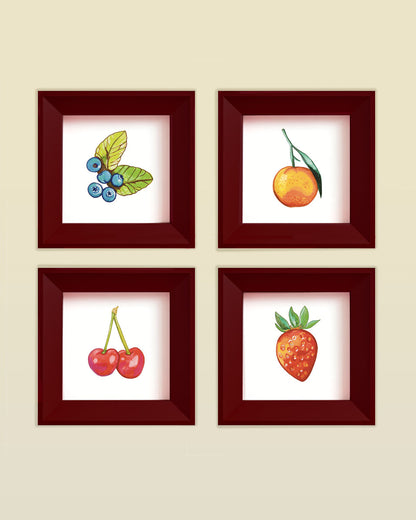 Fruit Art Print, Blueberry, Cherry, Strawberry and Orange – 4x4 Wall Art